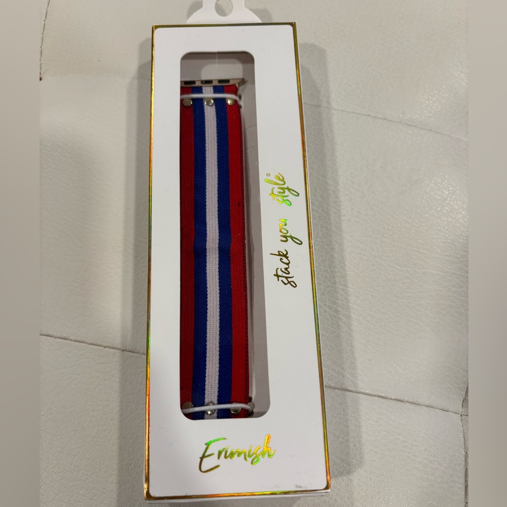 Apple Watch band red white blue strip elastic OS
